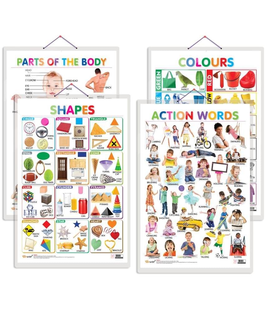 Set of 4 Colours, Shapes, Parts of the Body and Action Words Early Learning Educational Charts for Kids | 20"X30" inch |Non-Tearable and Waterproof | Double Sided Laminated | Perfect for Homeschooling, Kindergarten and Nursery Students Set of 4 Colours, Shapes, Parts of the Body and Action Words Early Learning Educational Charts for Kids | 20"X30" inch |Non-Tearable and Waterproof | Double Sided Laminated | Perfect for Homeschooling, Kindergarten and Nursery Students