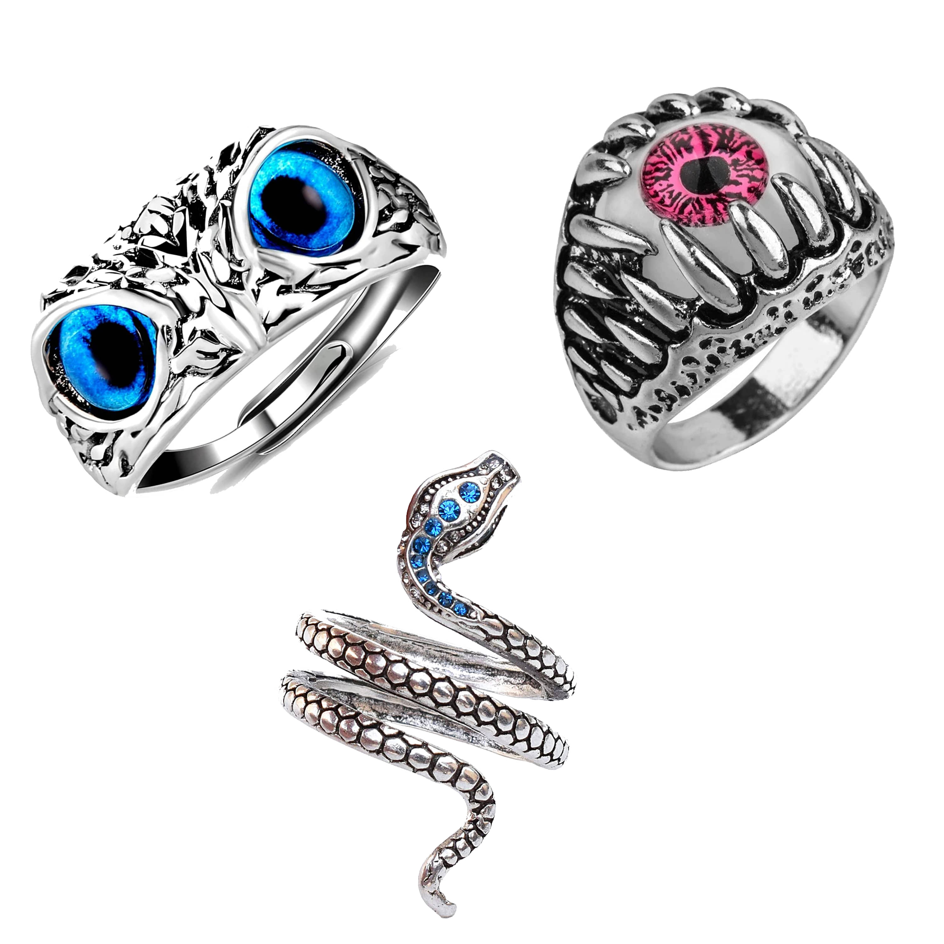 Silver Ring For Men Stainless Steel Owl Face Evil Eye Snake Designs Silver Rings For Men Boys Men's Jewellery Ring