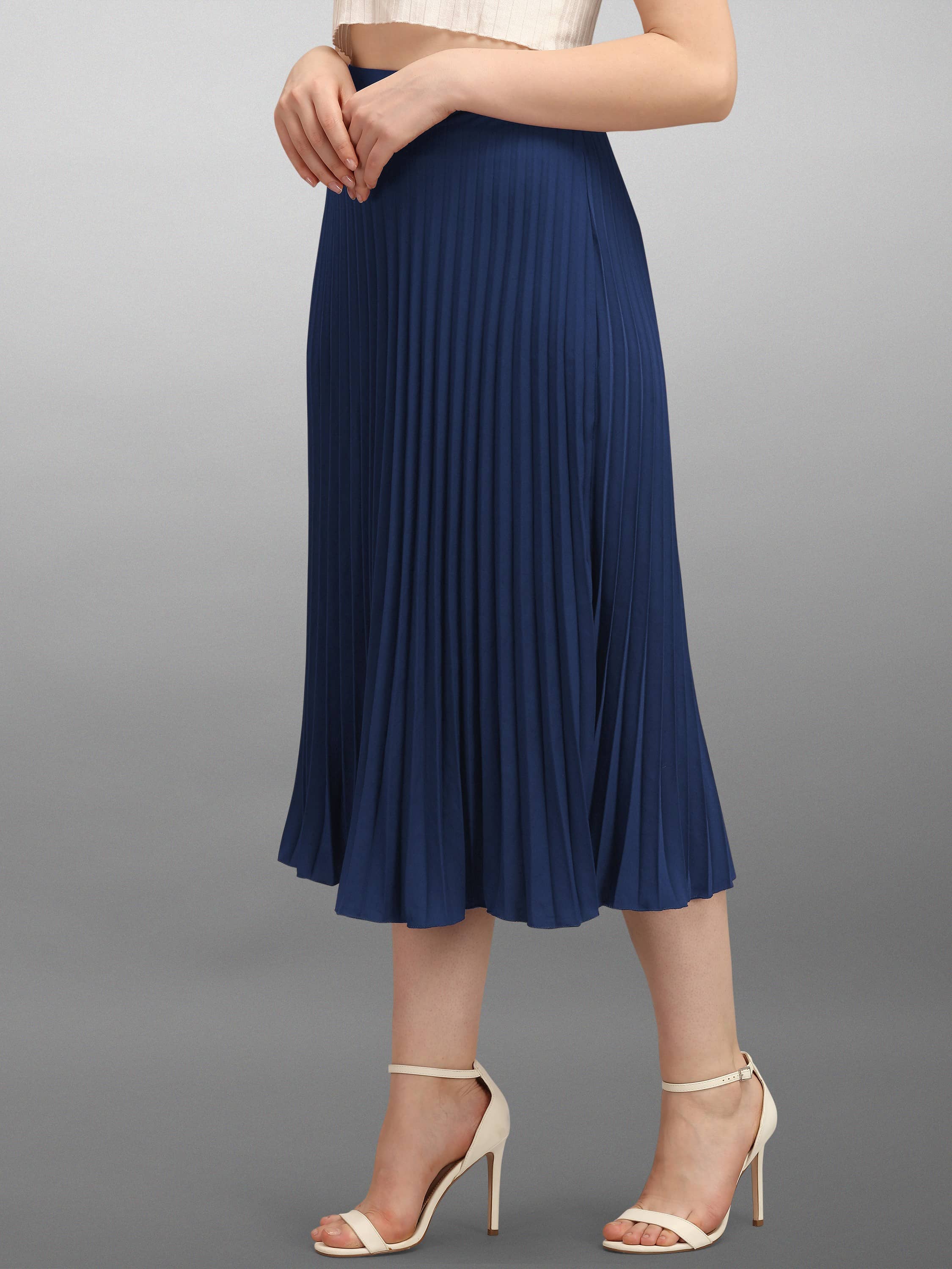 KZULLY - Navy Blue Crepe Women's Flared Skirt ( Pack of 1 )