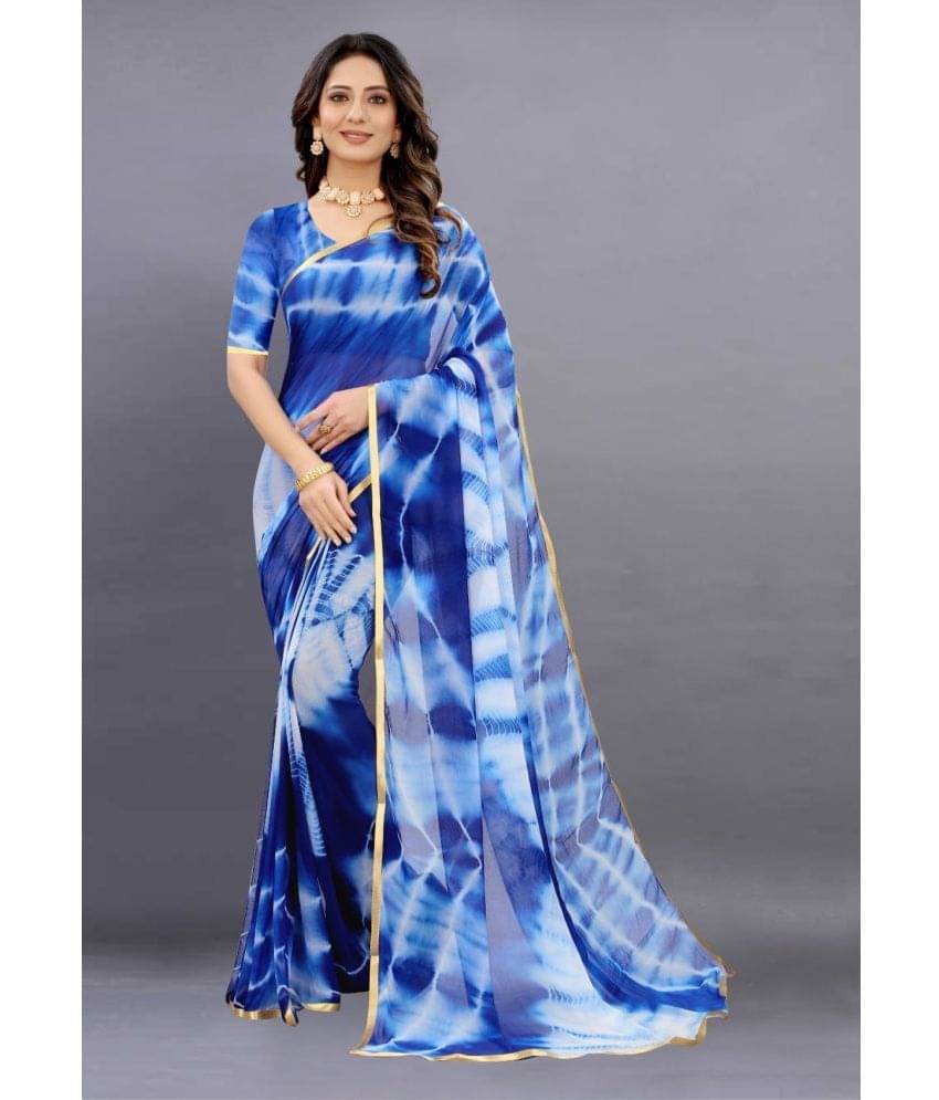 Apnisha Chiffon Dyed Saree With Unstitched Blouse Piece ( Blue ) Apnisha Chiffon Dyed Saree With Unstitched Blouse Piece ( Blue )