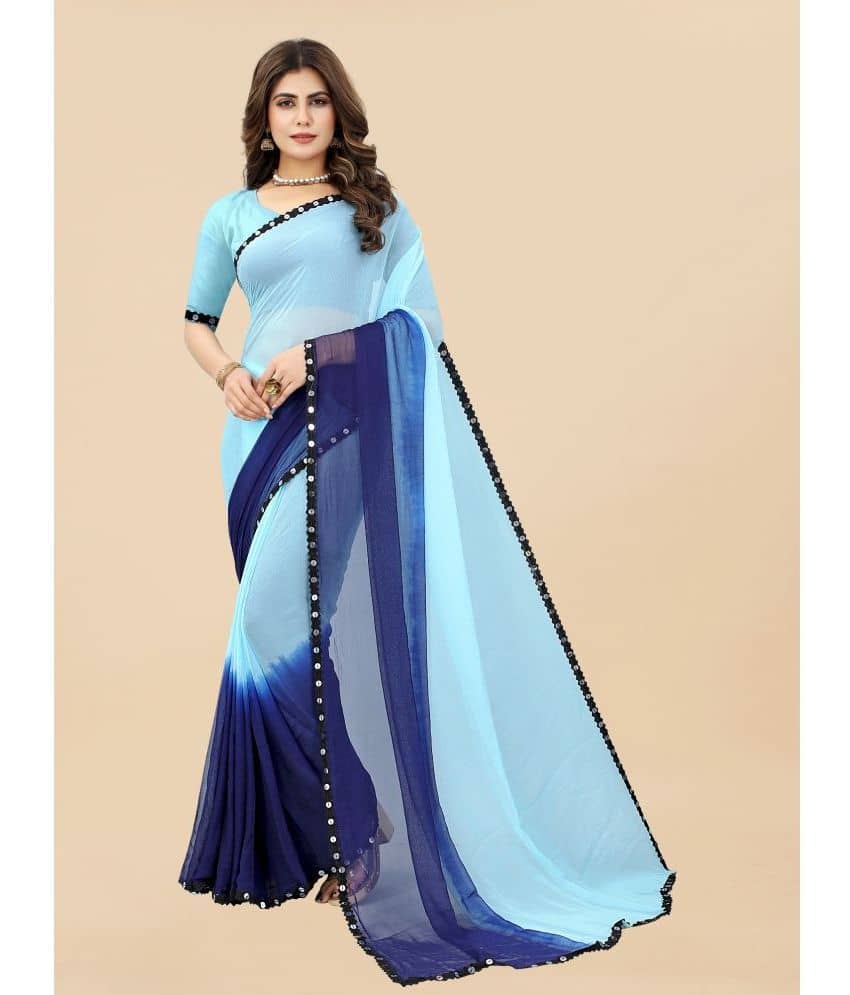 Apnisha Chiffon Colorblock Saree With Unstitched Blouse Piece ( Navy Blue ) - Sarees | Buy online on ZillyBuy