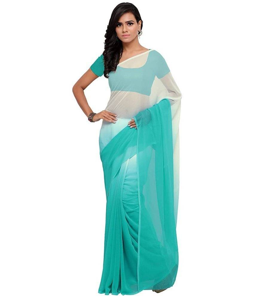 Apnisha Chiffon Printed Saree With Unstitched Blouse Piece ( Turquoise ) Apnisha Chiffon Printed Saree With Unstitched Blouse Piece ( Turquoise )