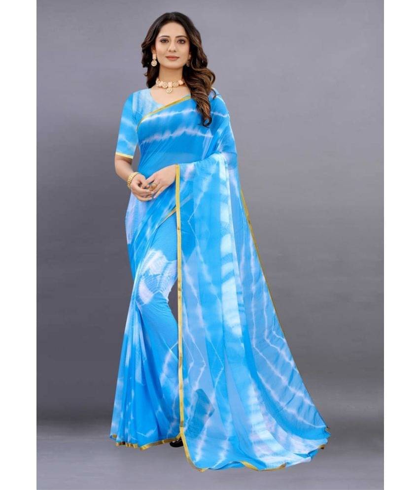 Apnisha Chiffon Dyed Saree With Unstitched Blouse Piece ( Turquoise ) Apnisha Chiffon Dyed Saree With Unstitched Blouse Piece ( Turquoise )