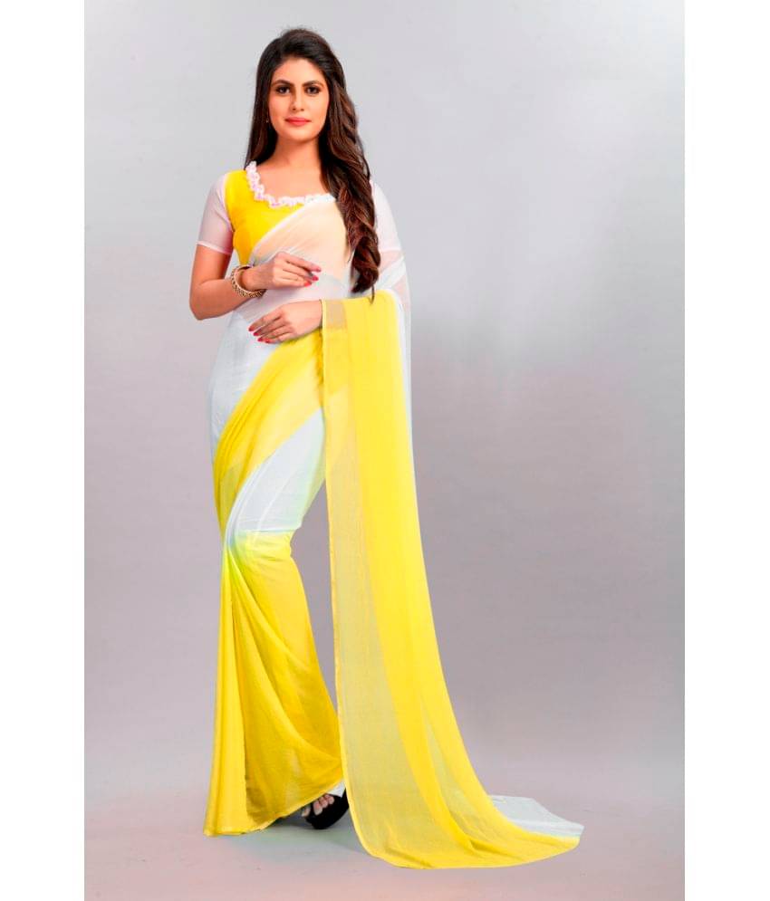 Apnisha Chiffon Colorblock Saree With Unstitched Blouse Piece ( Yellow ) Apnisha Chiffon Colorblock Saree With Unstitched Blouse Piece ( Yellow )
