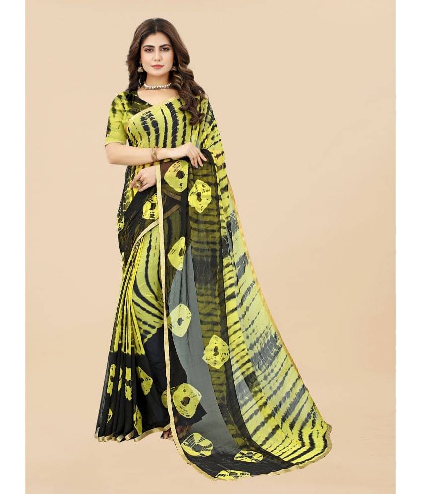 Apnisha Chiffon Dyed Saree With Unstitched Blouse Piece ( Yellow ) Apnisha Chiffon Dyed Saree With Unstitched Blouse Piece ( Yellow )