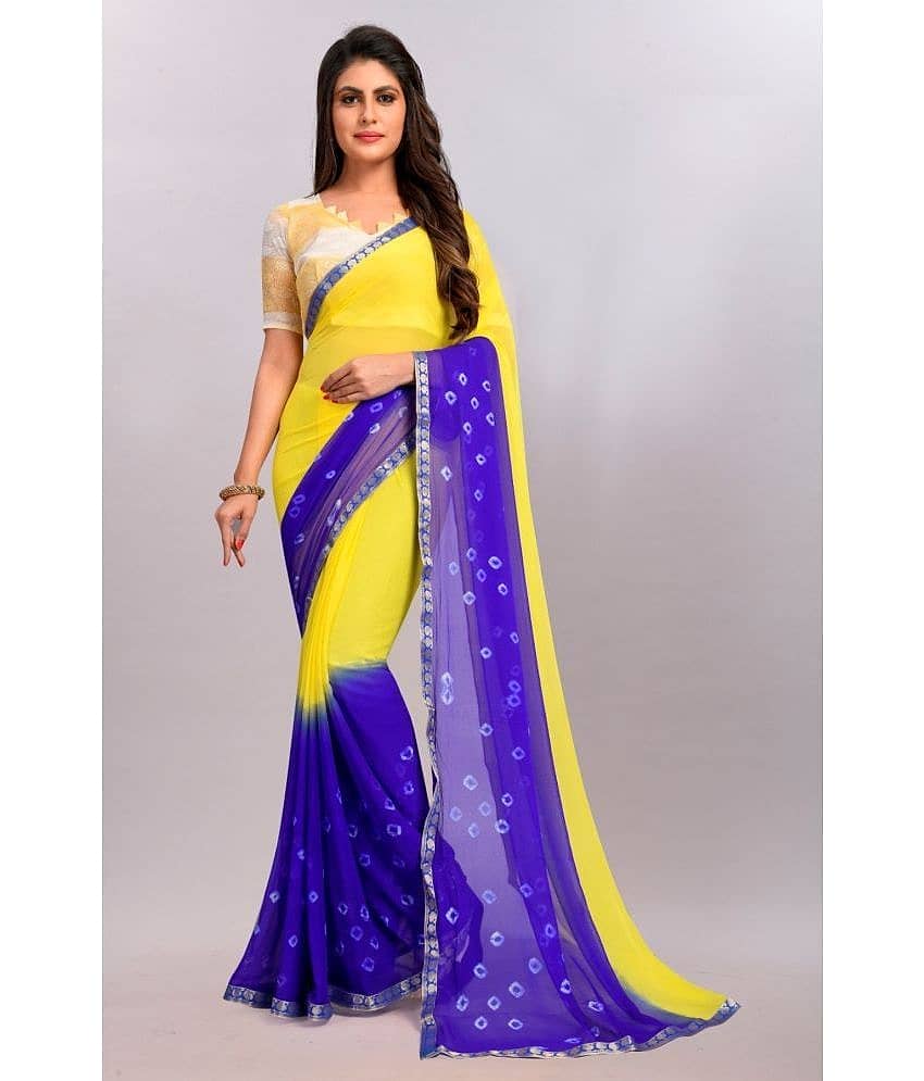 Apnisha Chiffon Printed Saree With Unstitched Blouse Piece ( Yellow ) - Sarees | Buy online on ZillyBuy
