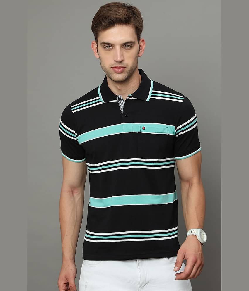 Cool Colors Pack of 1 Cotton Regular Fit Striped Half Sleeves Men's Polo T Shirt ( Black )