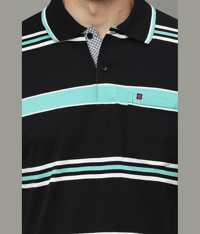 Cool Colors Pack of 1 Cotton Regular Fit Striped Half Sleeves Men's Polo T Shirt ( Black )
