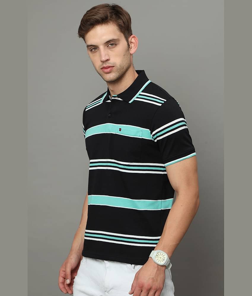 Cool Colors Pack of 1 Cotton Regular Fit Striped Half Sleeves Men's Polo T Shirt ( Black )