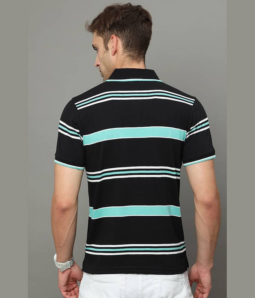 Cool Colors Pack of 1 Cotton Regular Fit Striped Half Sleeves Men's Polo T Shirt ( Black )