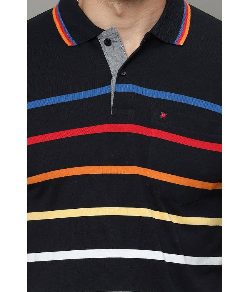 Cool Colors Pack of 1 Cotton Regular Fit Striped Half Sleeves Men's Polo T Shirt ( Black )