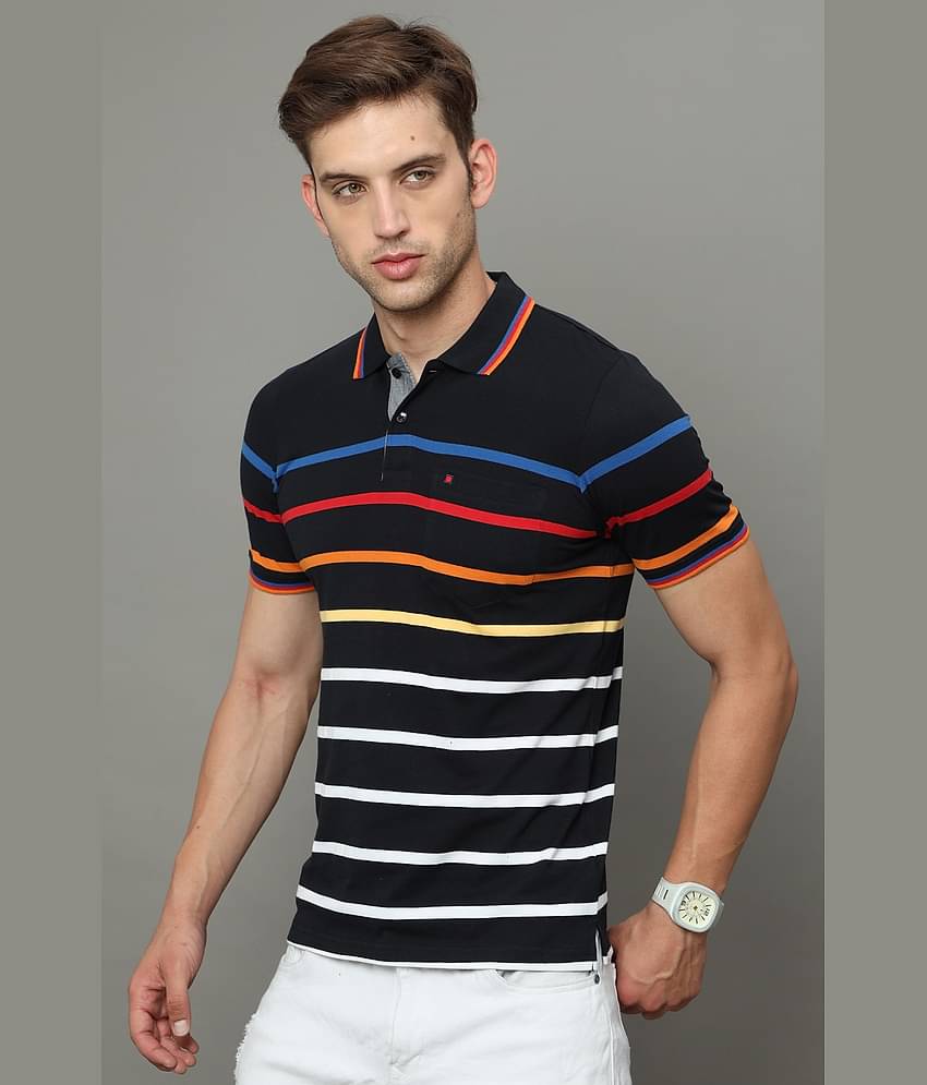 Cool Colors Pack of 1 Cotton Regular Fit Striped Half Sleeves Men's Polo T Shirt ( Black )