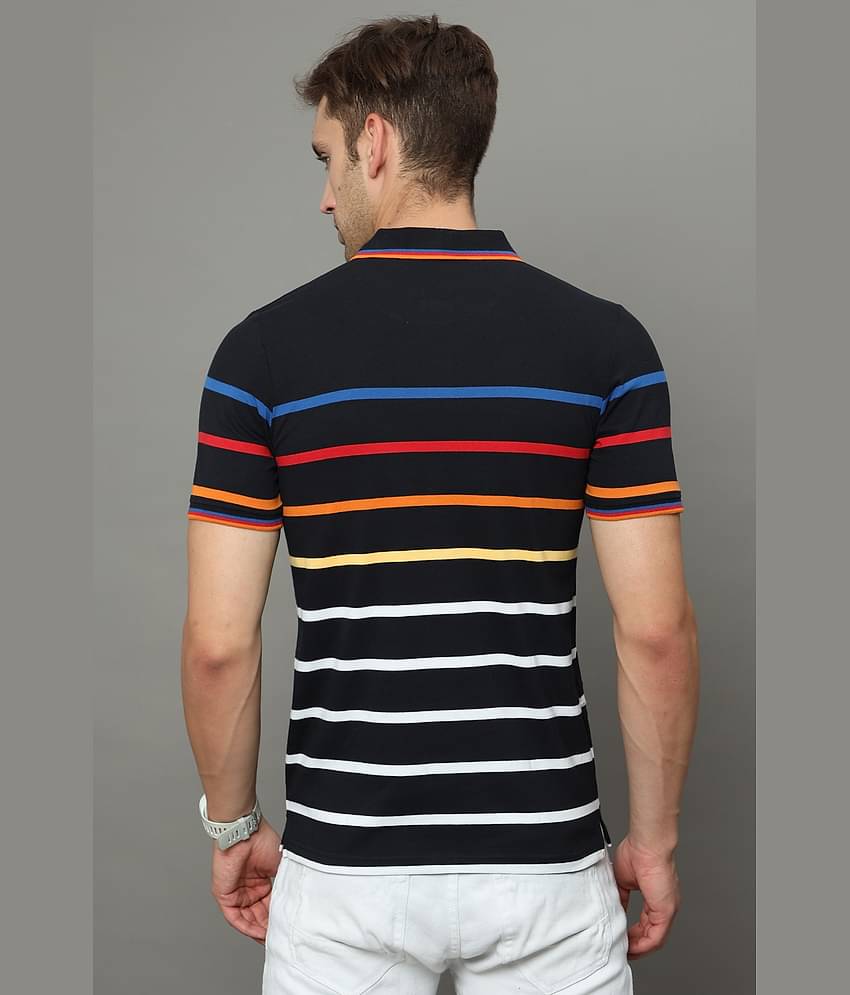 Cool Colors Pack of 1 Cotton Regular Fit Striped Half Sleeves Men's Polo T Shirt ( Black )