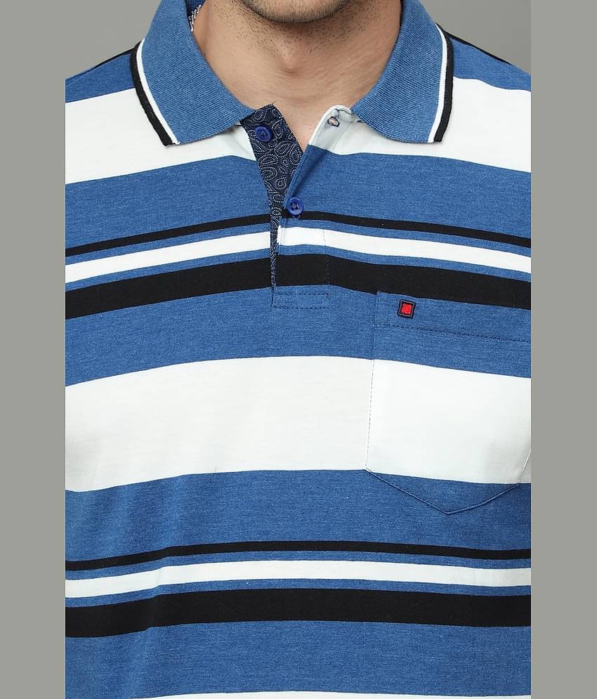 Cool Colors Pack of 1 Cotton Regular Fit Striped Half Sleeves Men's Polo T Shirt ( Blue )