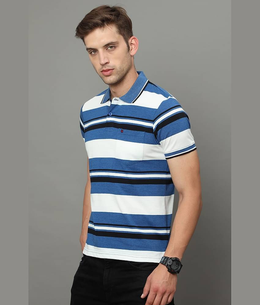 Cool Colors Pack of 1 Cotton Regular Fit Striped Half Sleeves Men's Polo T Shirt ( Blue )