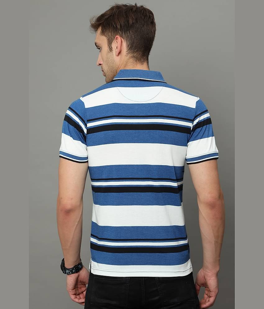 Cool Colors Pack of 1 Cotton Regular Fit Striped Half Sleeves Men's Polo T Shirt ( Blue )