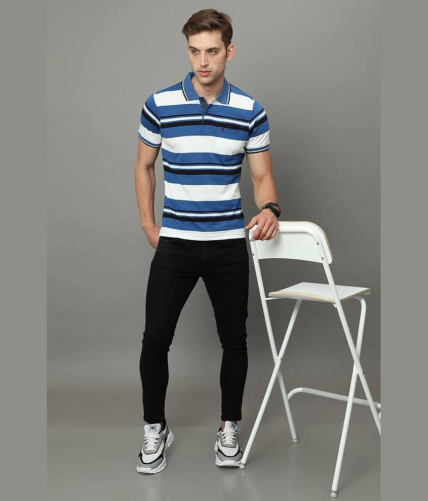 Cool Colors Pack of 1 Cotton Regular Fit Striped Half Sleeves Men's Polo T Shirt ( Blue )