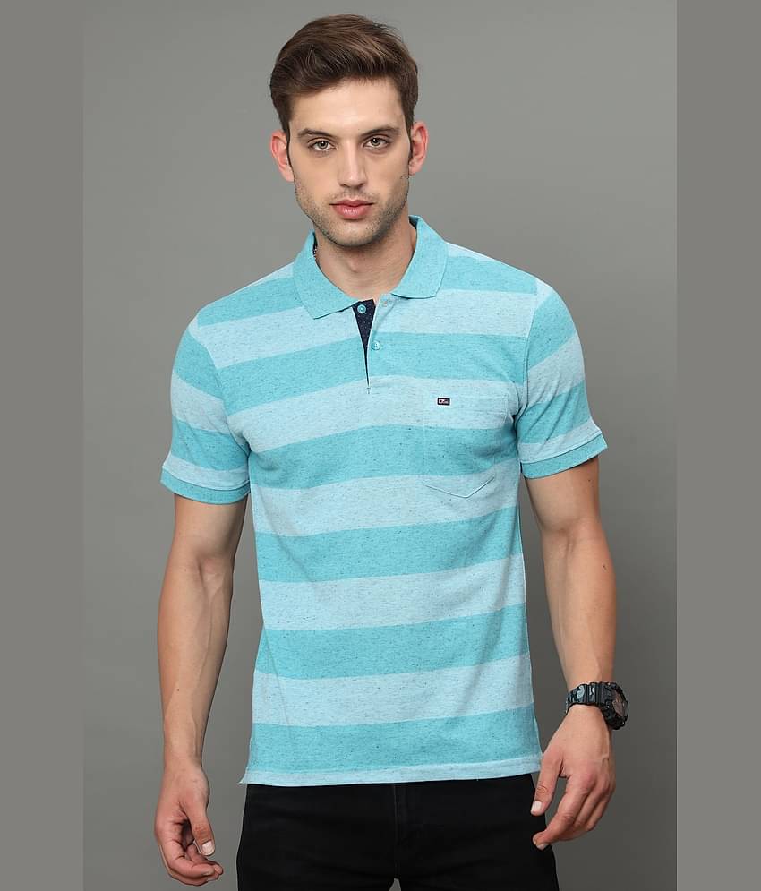 Cool Colors Pack of 1 Cotton Regular Fit Striped Half Sleeves Men's Polo T Shirt ( Blue )