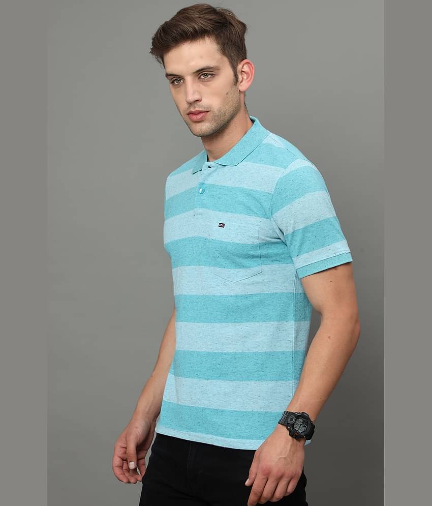 Cool Colors Pack of 1 Cotton Regular Fit Striped Half Sleeves Men's Polo T Shirt ( Blue )