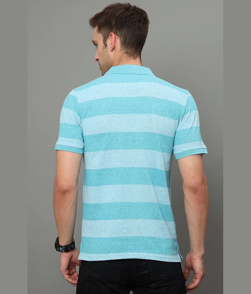 Cool Colors Pack of 1 Cotton Regular Fit Striped Half Sleeves Men's Polo T Shirt ( Blue )