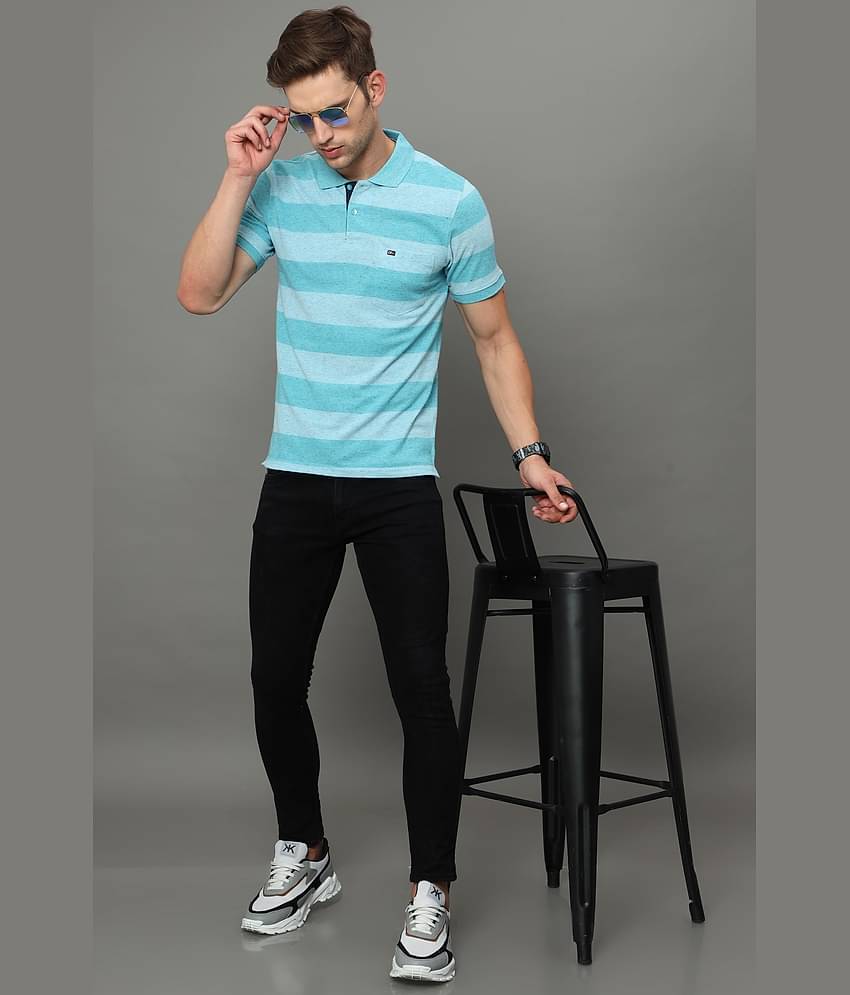 Cool Colors Pack of 1 Cotton Regular Fit Striped Half Sleeves Men's Polo T Shirt ( Blue )