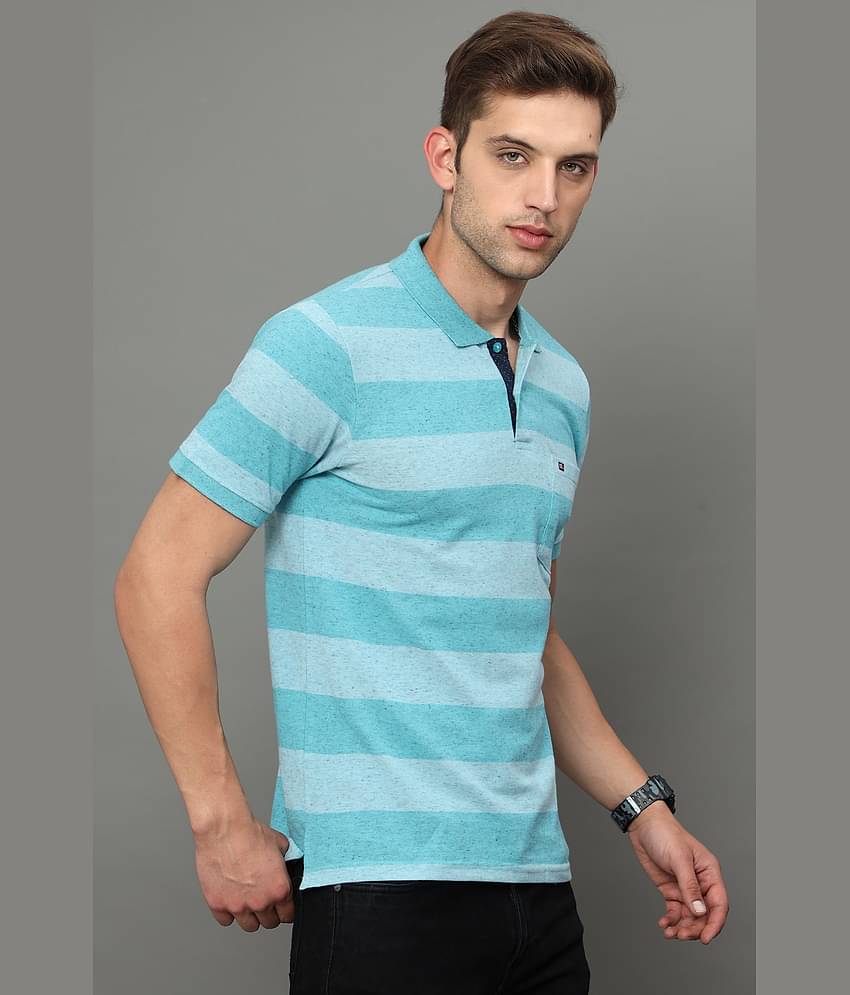 Cool Colors Pack of 1 Cotton Regular Fit Striped Half Sleeves Men's Polo T Shirt ( Blue )