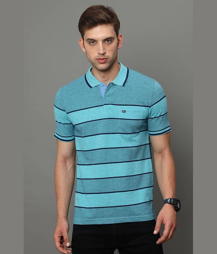 Cool Colors Pack of 1 Cotton Regular Fit Striped Half Sleeves Men's Polo T Shirt ( Blue )