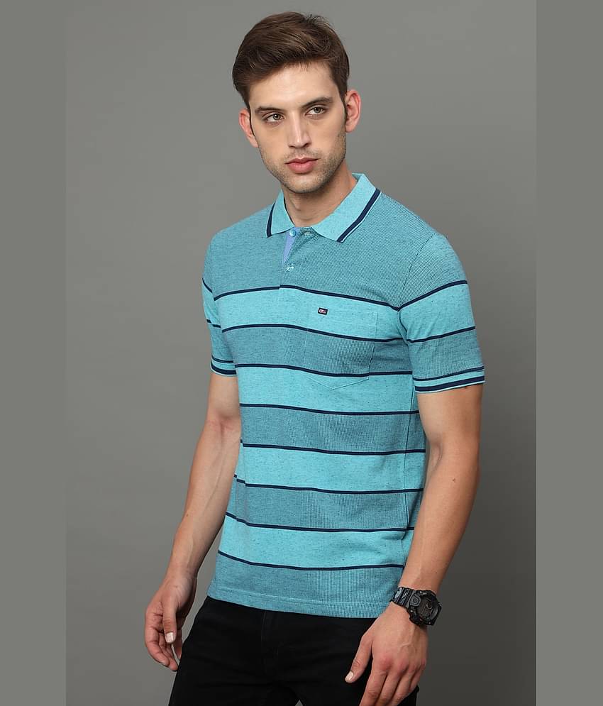 Cool Colors Pack of 1 Cotton Regular Fit Striped Half Sleeves Men's Polo T Shirt ( Blue )