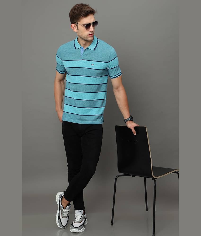 Cool Colors Pack of 1 Cotton Regular Fit Striped Half Sleeves Men's Polo T Shirt ( Blue )