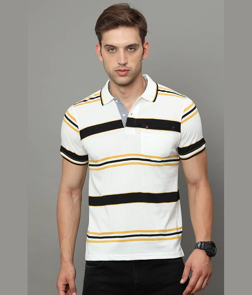 Cool Colors Pack of 1 Cotton Regular Fit Striped Half Sleeves Men's Polo T Shirt ( White )