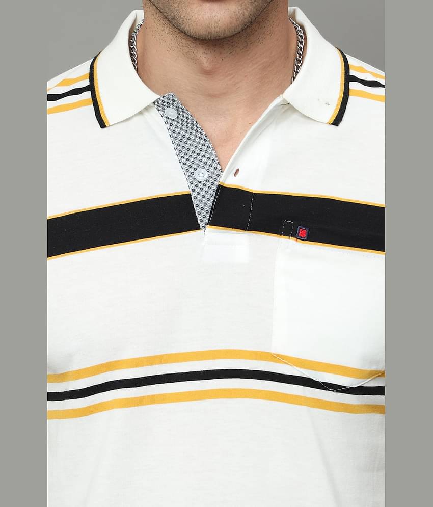 Cool Colors Pack of 1 Cotton Regular Fit Striped Half Sleeves Men's Polo T Shirt ( White )