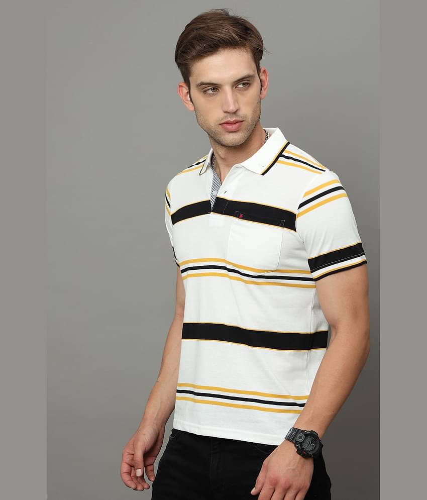 Cool Colors Pack of 1 Cotton Regular Fit Striped Half Sleeves Men's Polo T Shirt ( White )