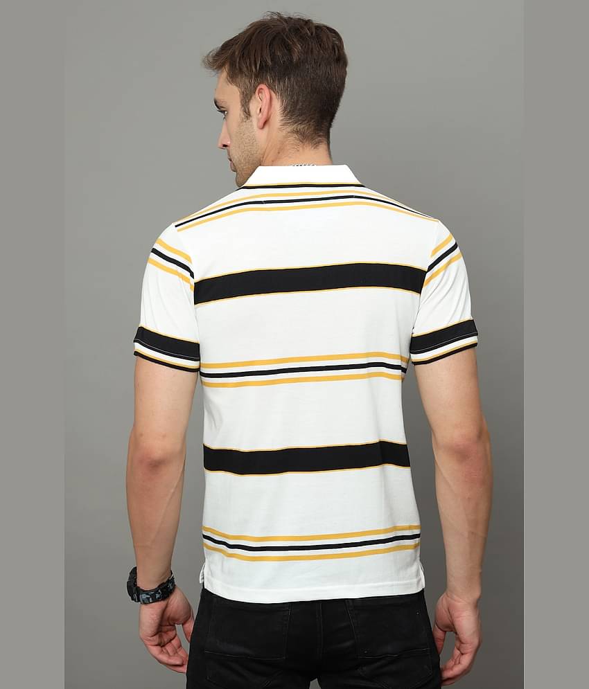 Cool Colors Pack of 1 Cotton Regular Fit Striped Half Sleeves Men's Polo T Shirt ( White )
