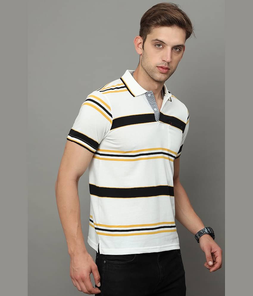 Cool Colors Pack of 1 Cotton Regular Fit Striped Half Sleeves Men's Polo T Shirt ( White )