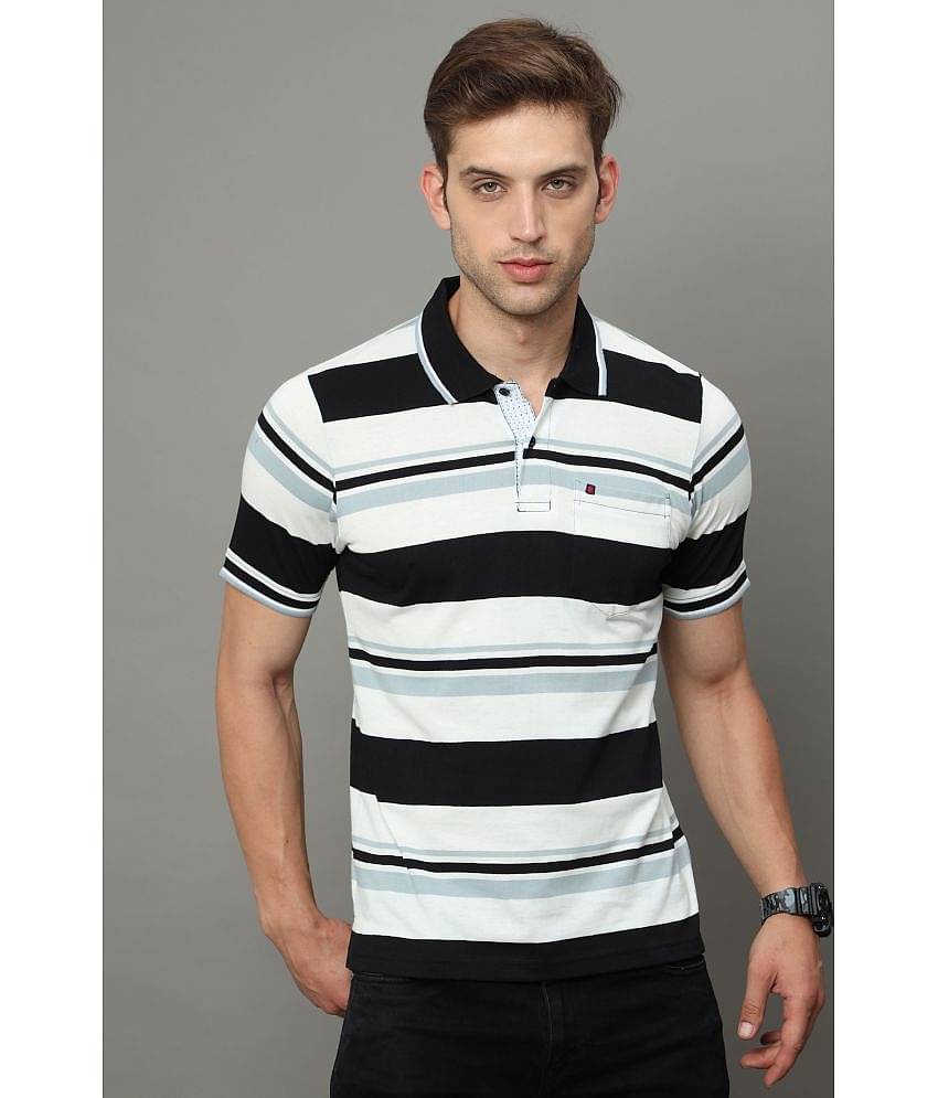 Cool Colors Pack of 1 Cotton Regular Fit Striped Half Sleeves Men's Polo T Shirt ( White )