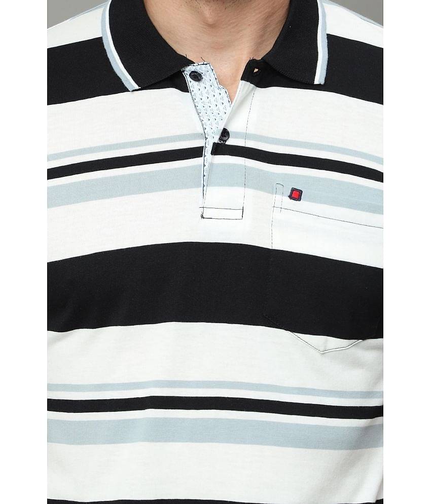 Cool Colors Pack of 1 Cotton Regular Fit Striped Half Sleeves Men's Polo T Shirt ( White )