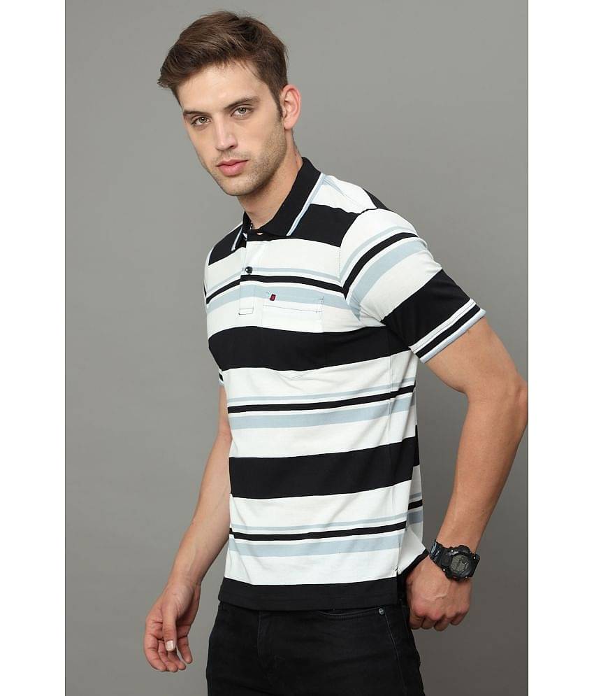 Cool Colors Pack of 1 Cotton Regular Fit Striped Half Sleeves Men's Polo T Shirt ( White )