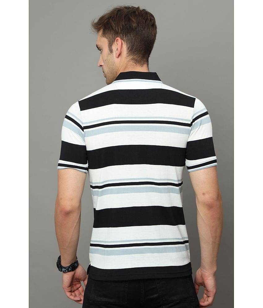 Cool Colors Pack of 1 Cotton Regular Fit Striped Half Sleeves Men's Polo T Shirt ( White )