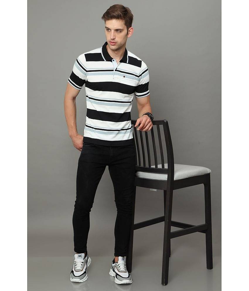 Cool Colors Pack of 1 Cotton Regular Fit Striped Half Sleeves Men's Polo T Shirt ( White )