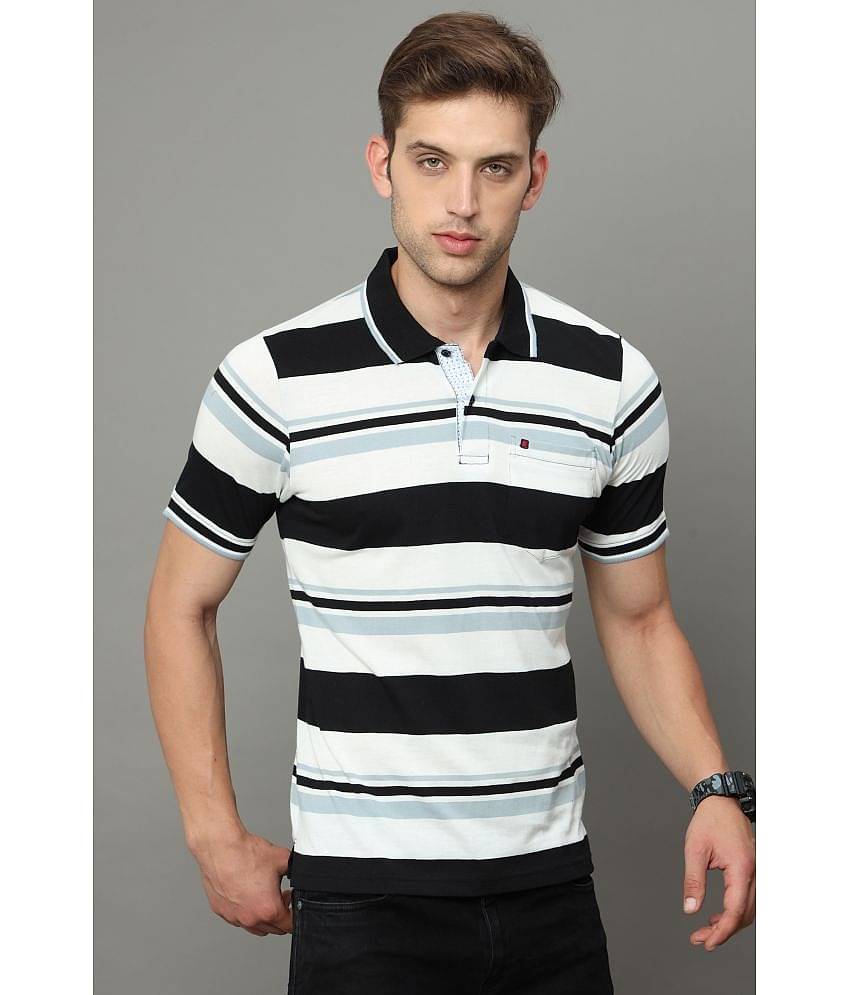 Cool Colors Pack of 1 Cotton Regular Fit Striped Half Sleeves Men's Polo T Shirt ( White )