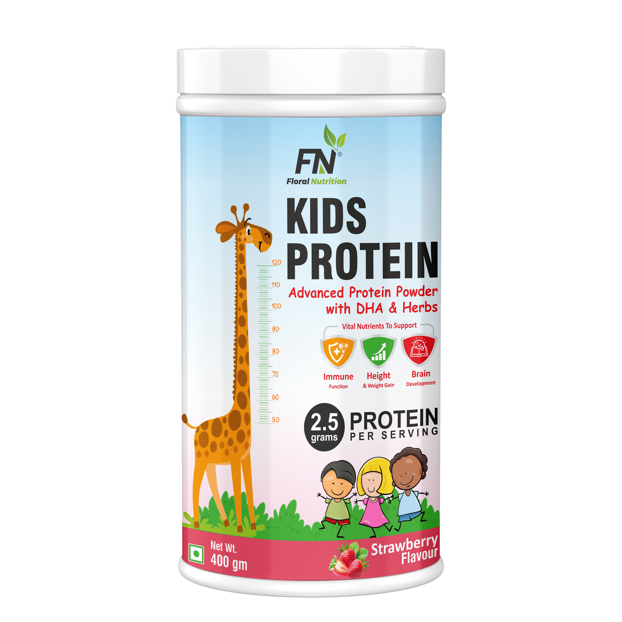 Floral Nutrition Kids Protein with DHA,Vitamin-D for Growth,Immunity Nutrition Drink 400 gm Strawberry