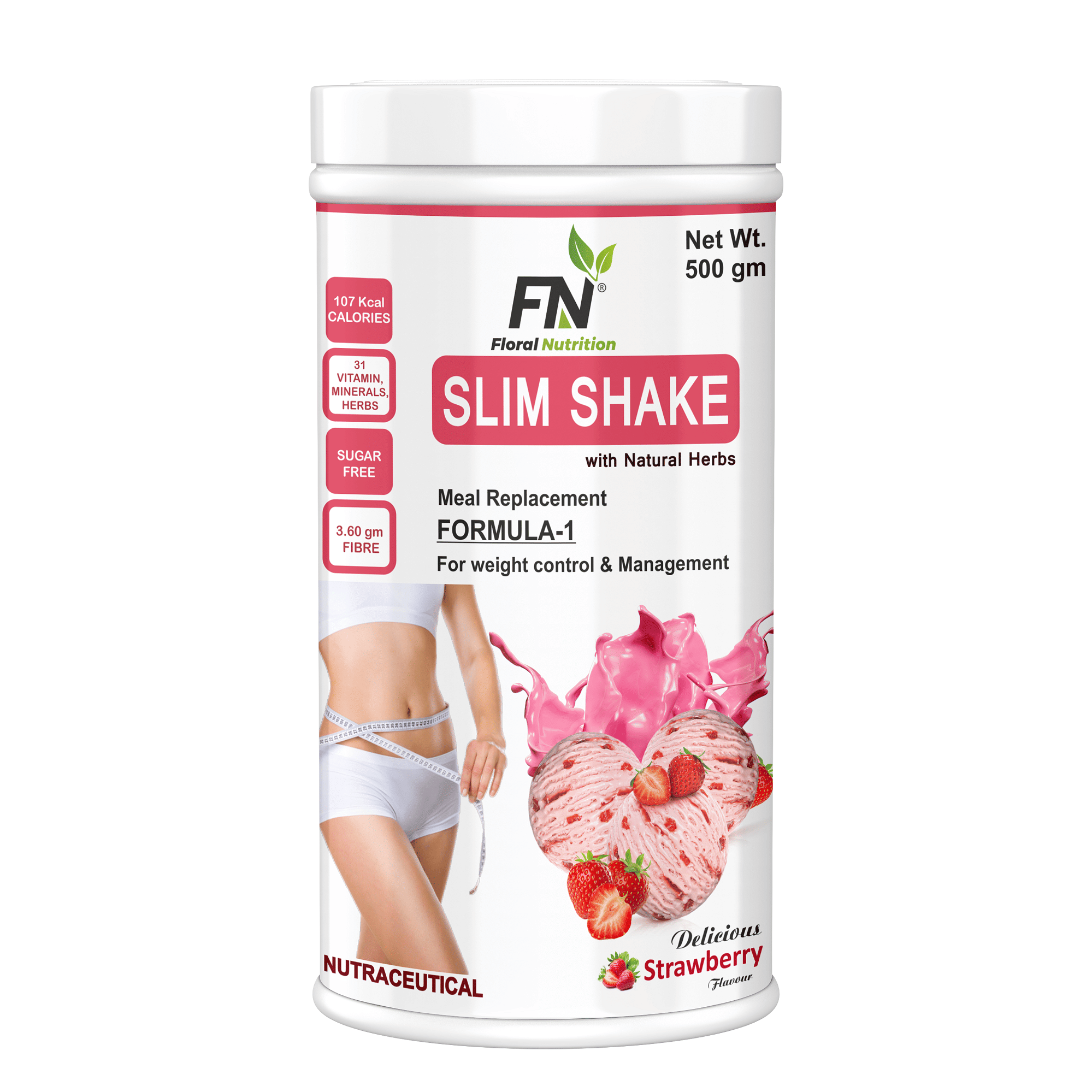 Floral Nutrition Slim Shake Formula 1 with Natural Herbs 500 gm Strawberry
