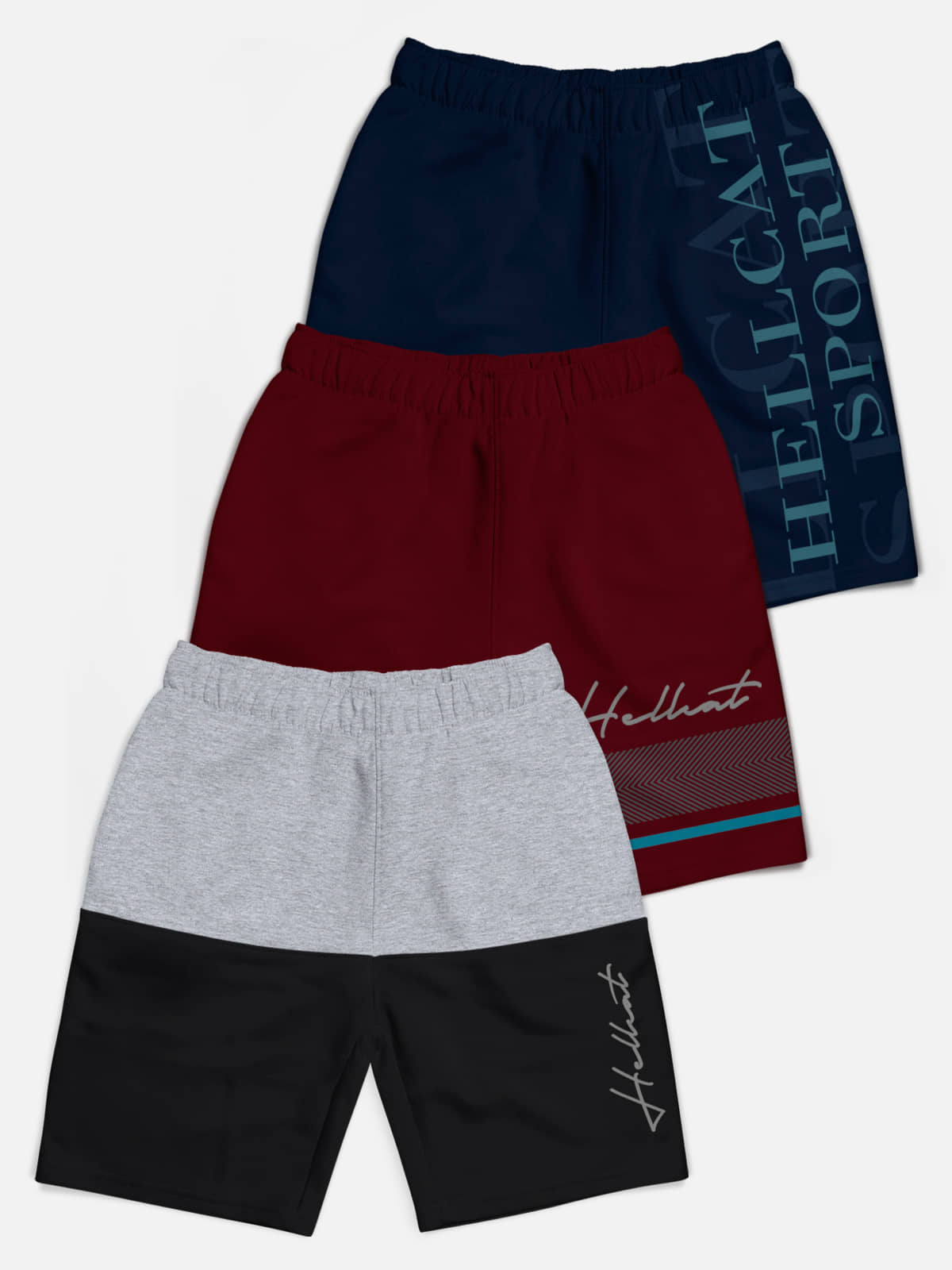 HELLCAT Pack of 3 Cotton Blend Shorts For Boys ( Multicolor ) - Shorts | Buy online on ZillyBuy