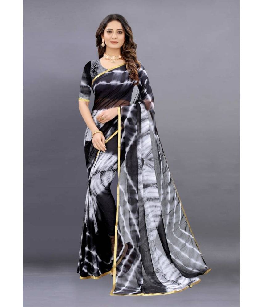JULEE Chiffon Dyed Saree With Unstitched Blouse Piece ( Black ) JULEE Chiffon Dyed Saree With Unstitched Blouse Piece ( Black )