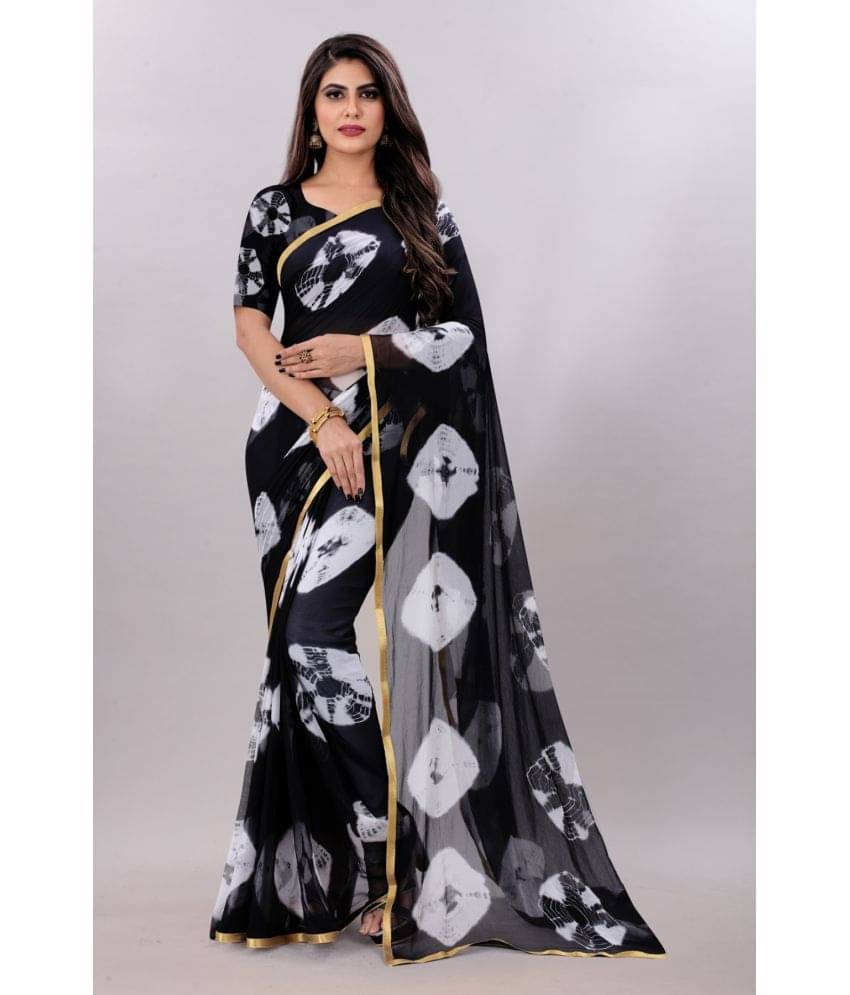 JULEE Chiffon Printed Saree With Unstitched Blouse Piece ( Black ) JULEE Chiffon Printed Saree With Unstitched Blouse Piece ( Black )
