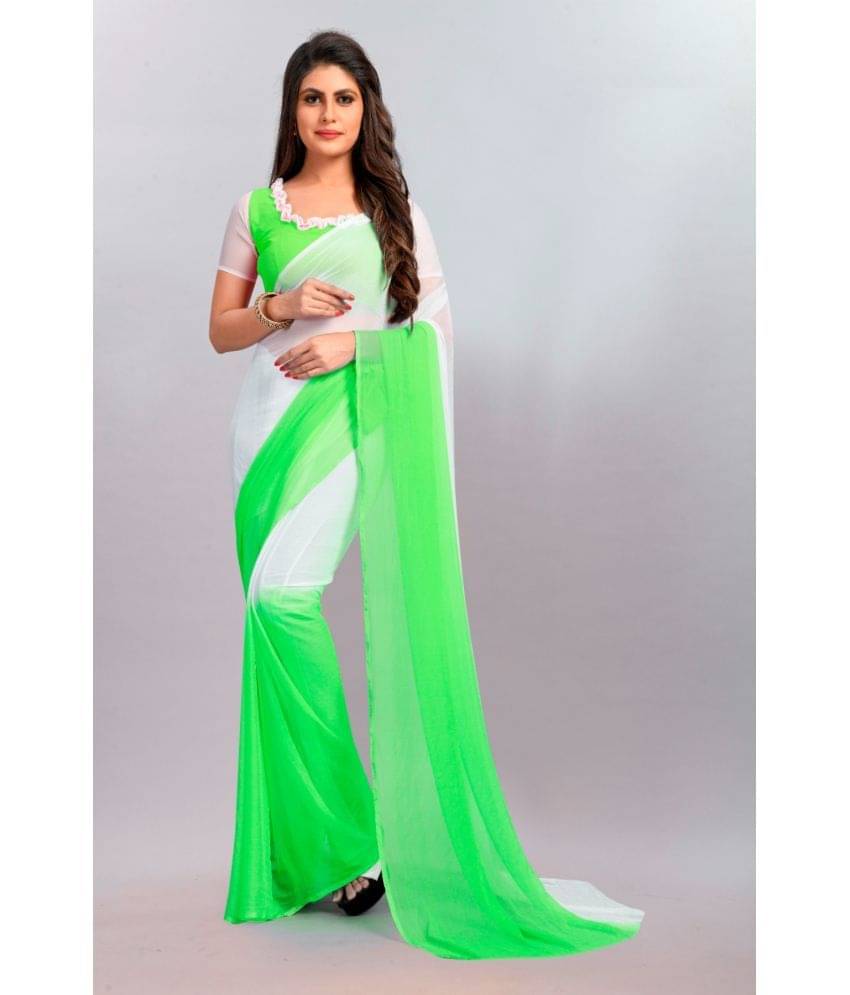 JULEE Chiffon Colorblock Saree With Unstitched Blouse Piece ( Green ) JULEE Chiffon Colorblock Saree With Unstitched Blouse Piece ( Green )
