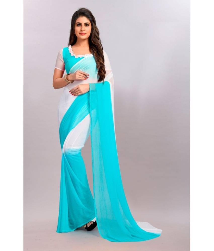 JULEE Chiffon Colorblock Saree With Unstitched Blouse Piece ( Turquoise ) JULEE Chiffon Colorblock Saree With Unstitched Blouse Piece ( Turquoise )