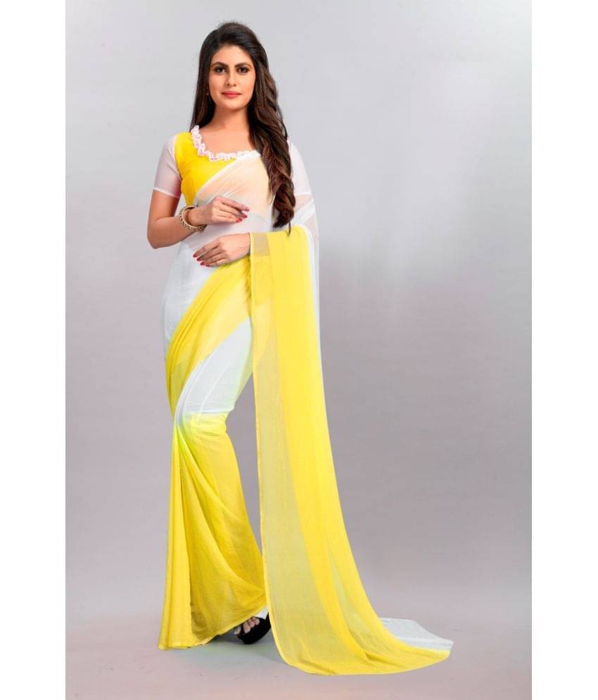 JULEE Chiffon Colorblock Saree With Unstitched Blouse Piece ( Yellow ) JULEE Chiffon Colorblock Saree With Unstitched Blouse Piece ( Yellow )