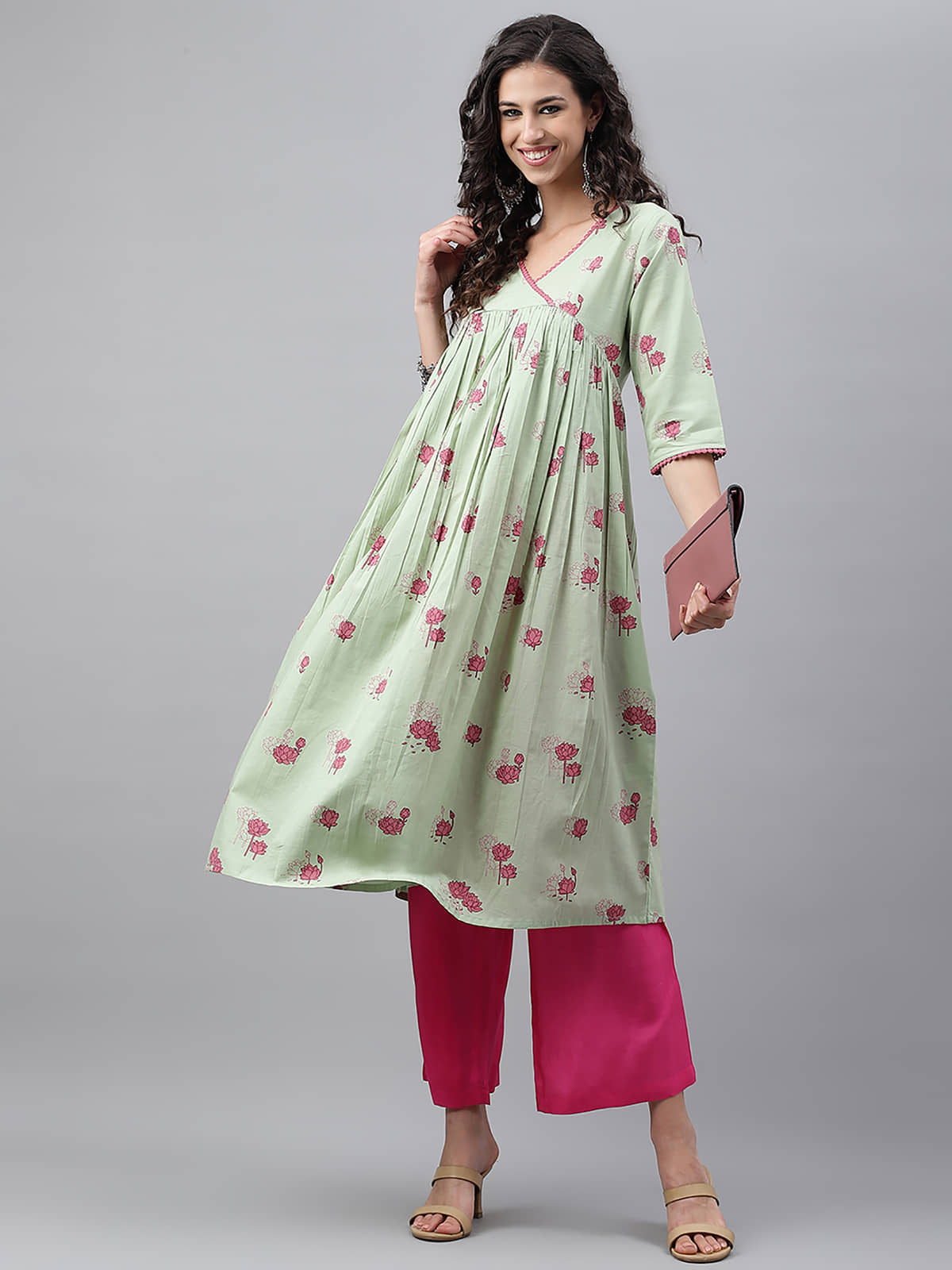 Janasya - Green Cotton Women's Flared Kurti ( Pack of 1 ) - Kurtis, Tunics | Buy online on ZillyBuy