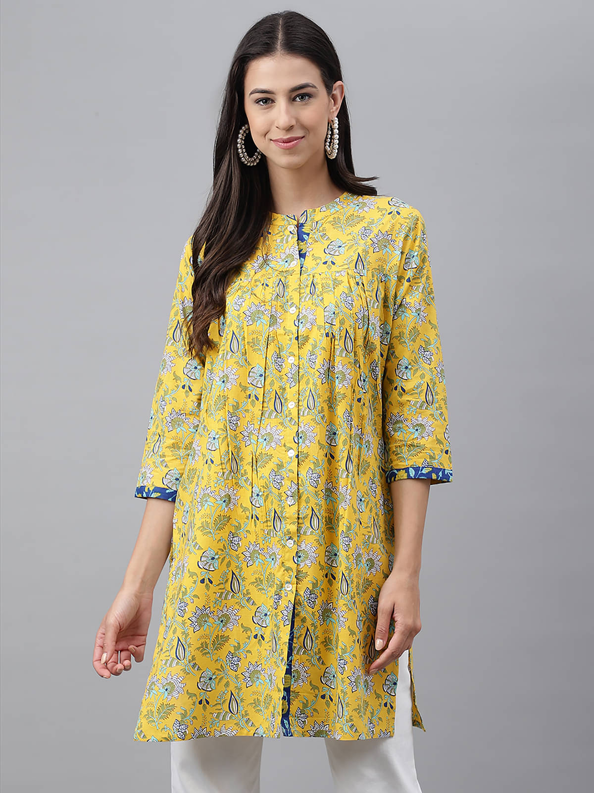 Janasya Women's Cotton Tunic ( Yellow ) Janasya Women's Cotton Tunic ( Yellow )